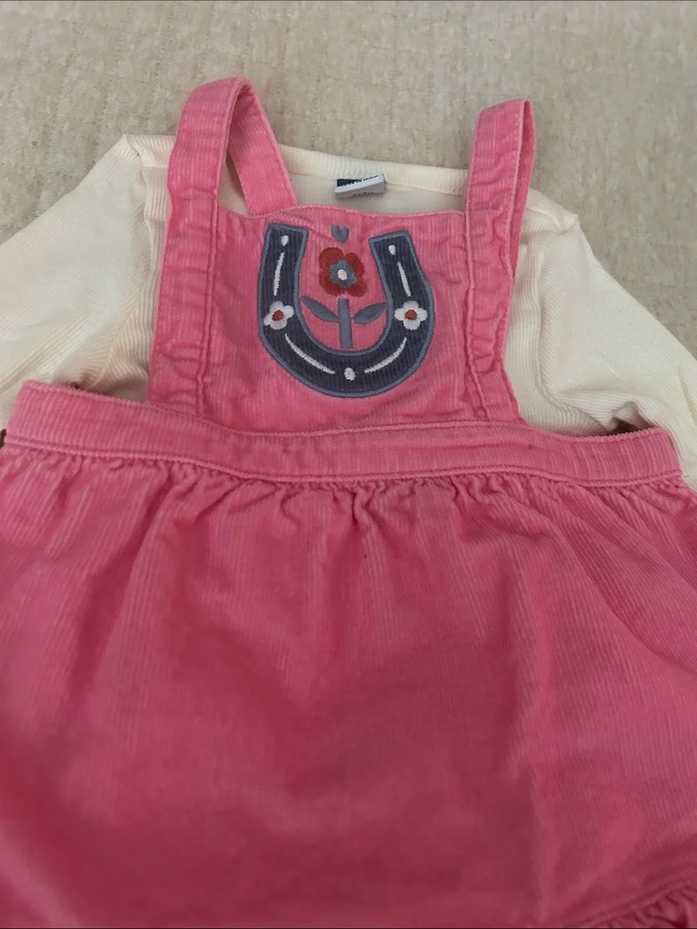 Old Navy Pink Corduroy Horseshoe Dress with Cream Top